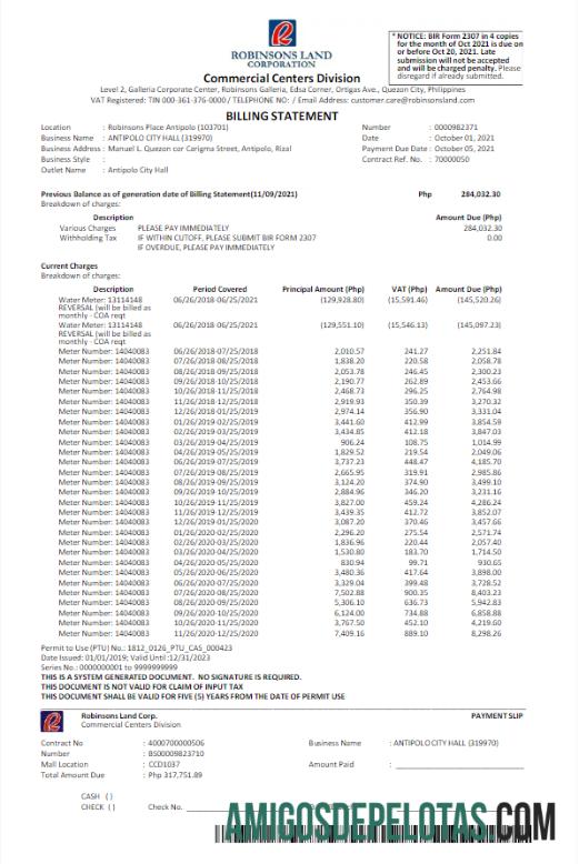 Para baxiar FILIPINAS ROBINSON LAND CORPORATION Conta de serviços públicos Word e modelo PDF